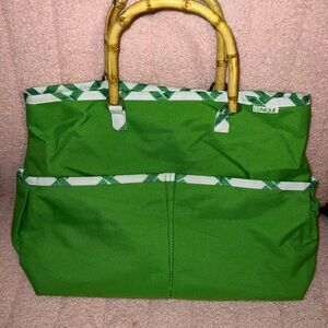 Clinique Vibrant Green Tote with Bamboo Handles